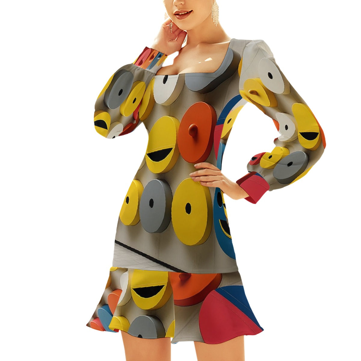 All-Over Print Women's Ruffle Hem Skinny Dress