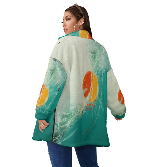 All-Over Print Unisex Borg Fleece Stand-up Collar Coat With Zipper Closure(Plus Size)