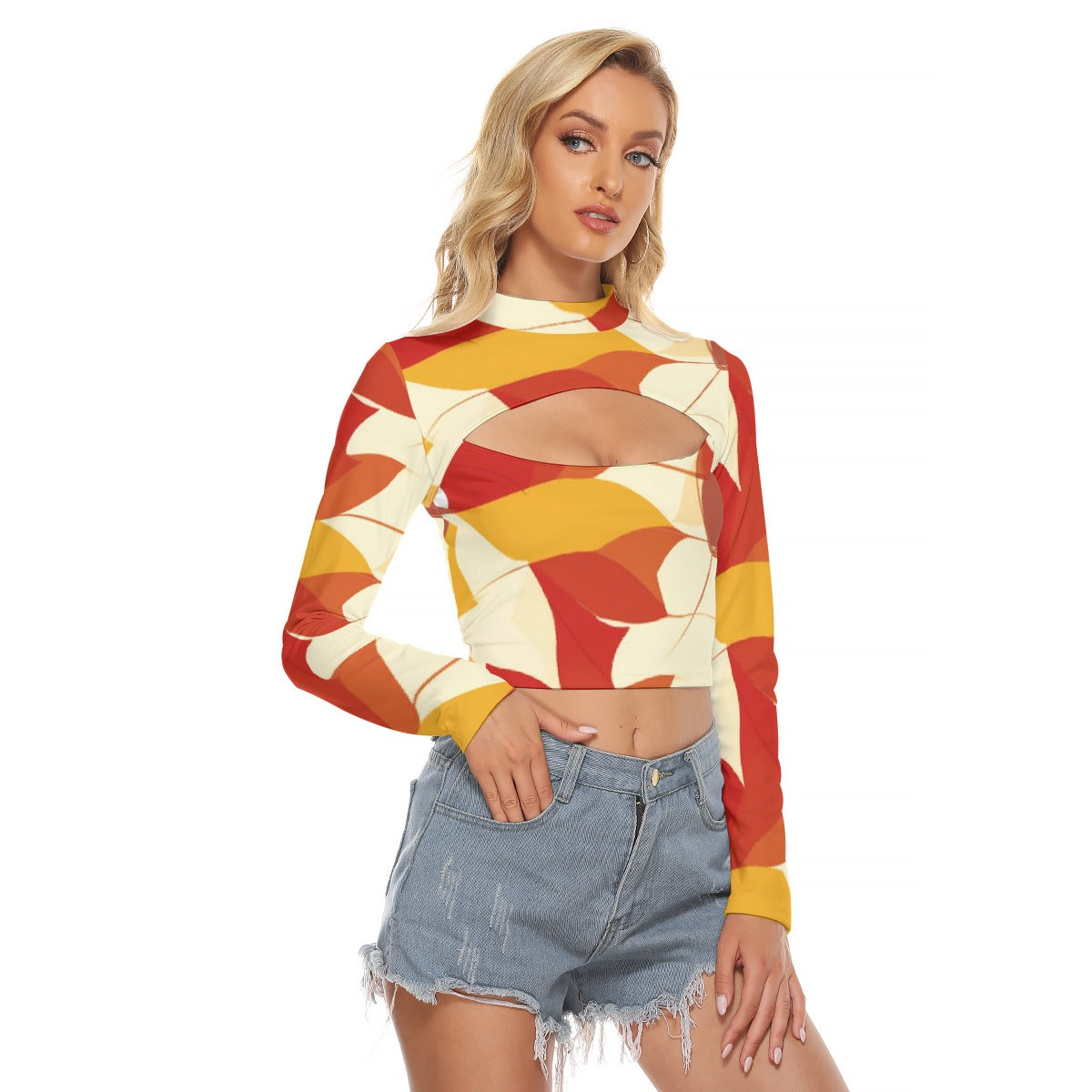 All-Over Print Women's Hollow Chest Keyhole Tight Crop Top