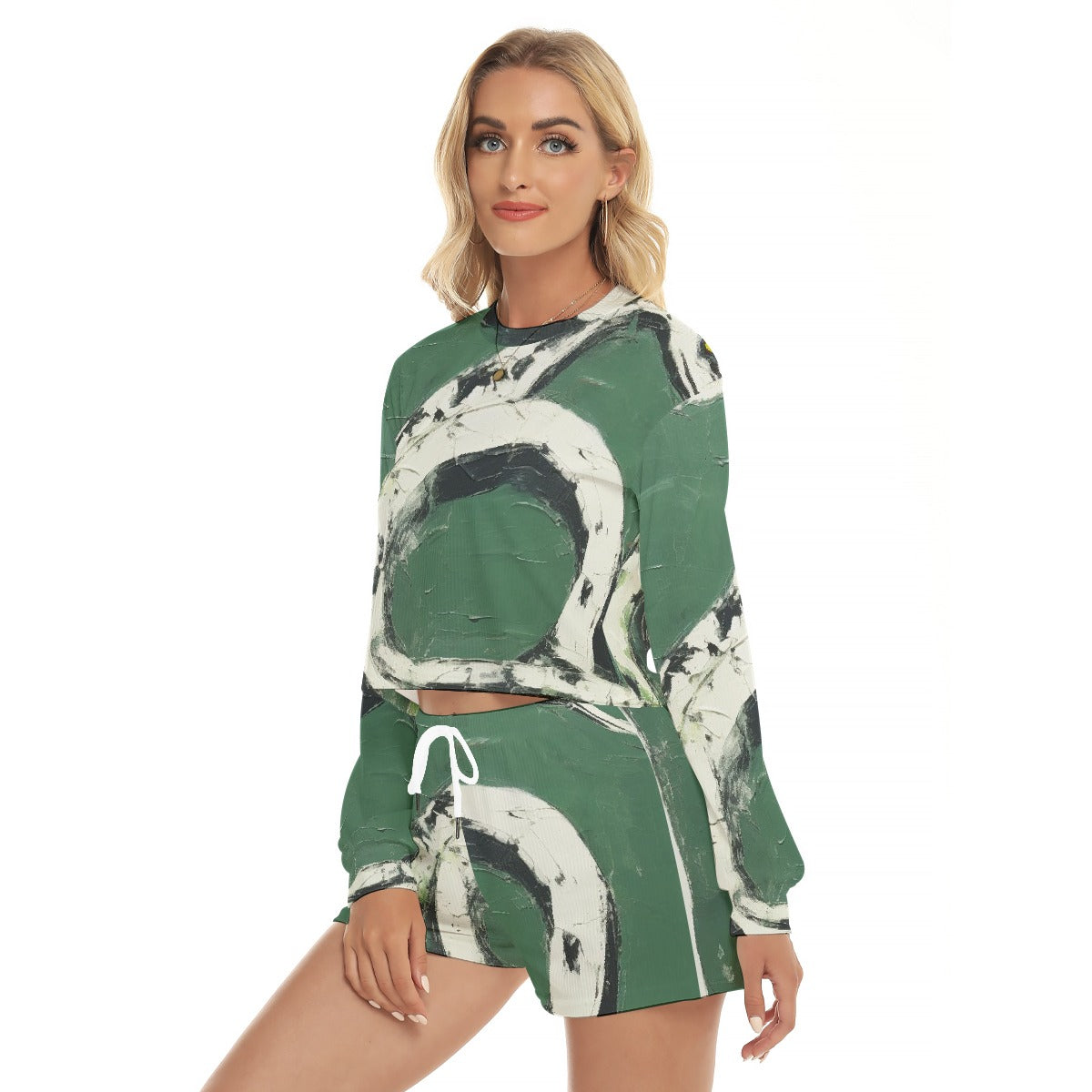 All-Over Print Women's Short Sweatshirt And Pants Suit