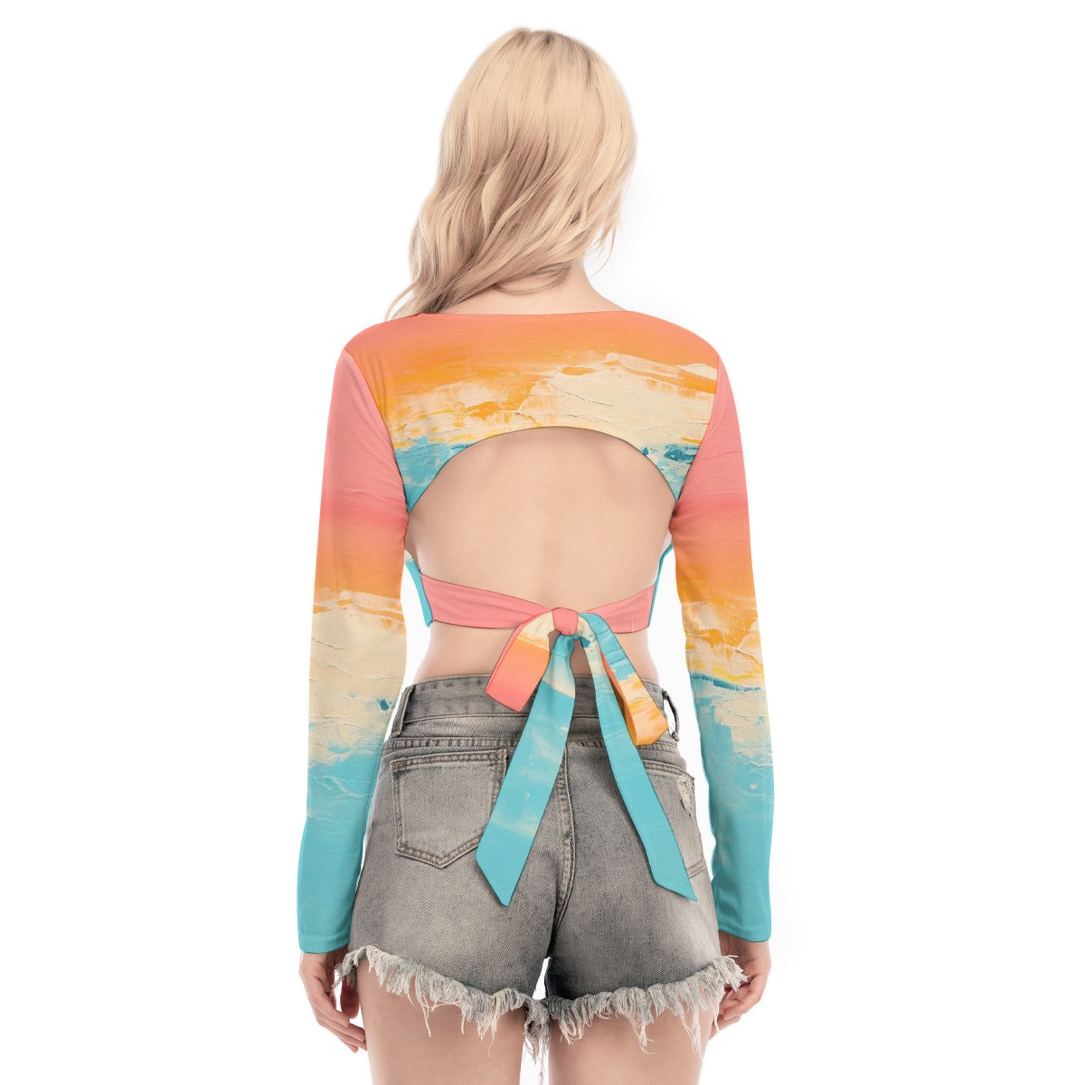 All-Over Print Women's Back Hollow T-shirt With Strap