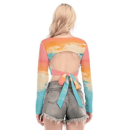 All-Over Print Women's Back Hollow T-shirt With Strap