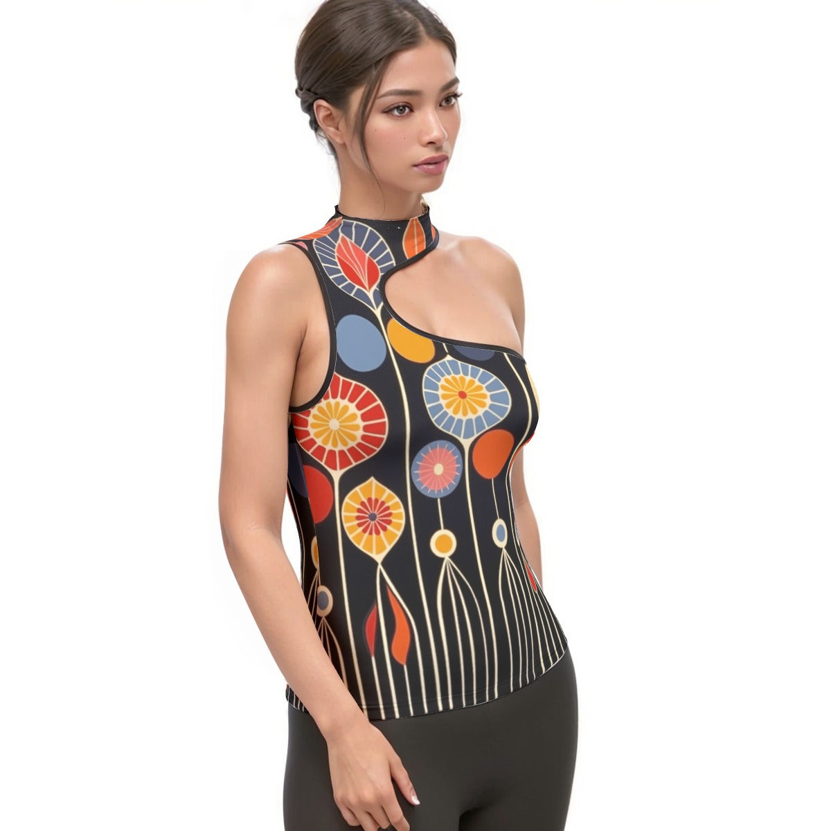 All-Over Print Women's Halter Sleeveless Asymmetrical Tank Top