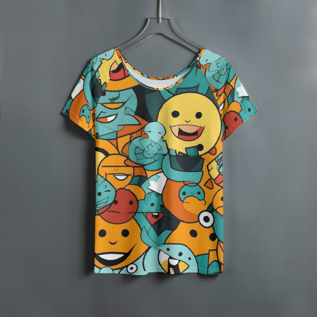 All-Over Print Women's Round Neck T-shirt With Raglan Sleeve