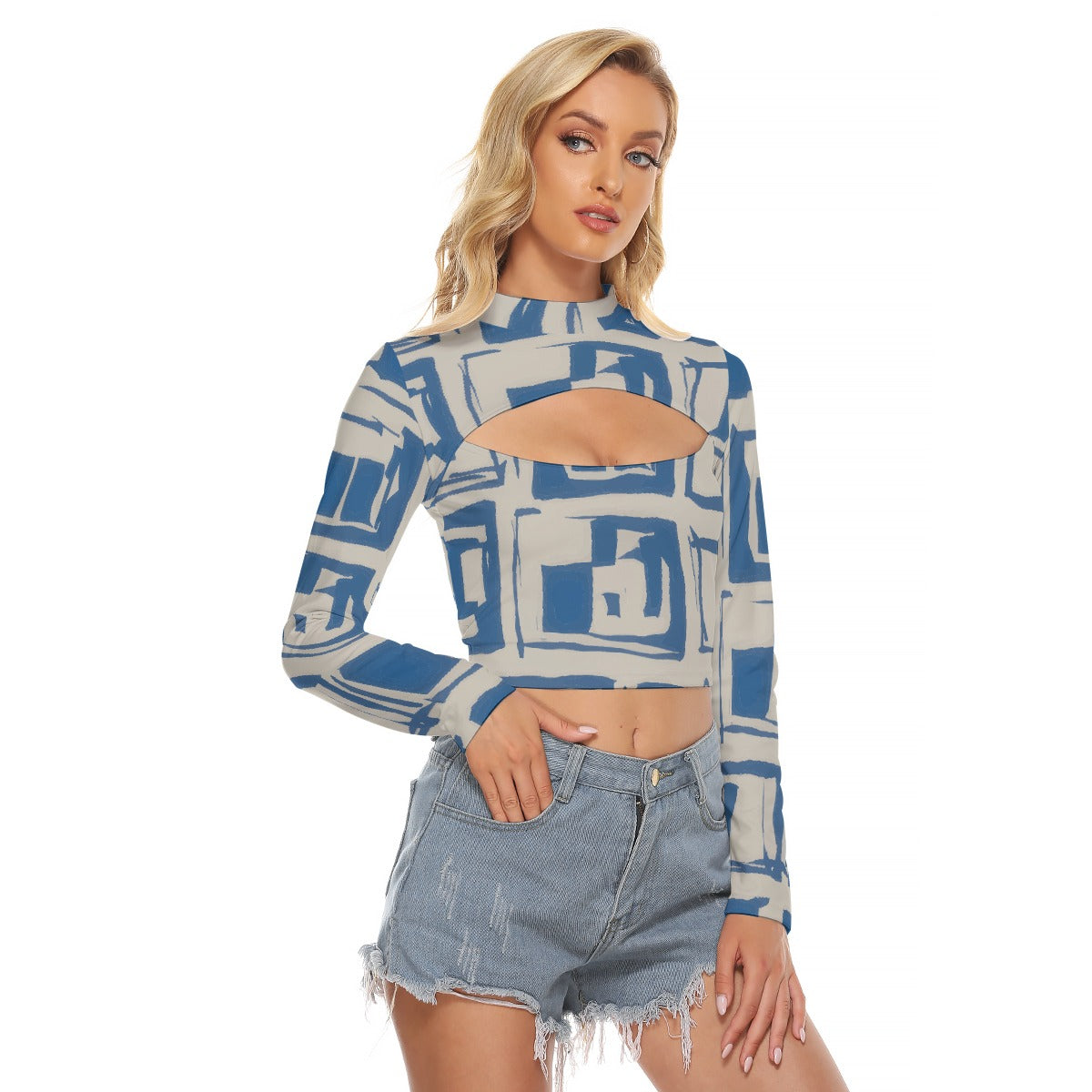 All-Over Print Women's Hollow Chest Keyhole Tight Crop Top