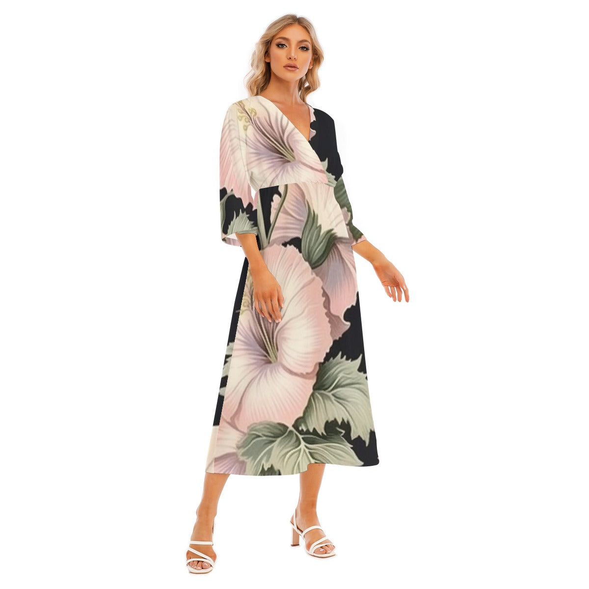 All-Over Print Women's Mid-Sleeve Long Dress