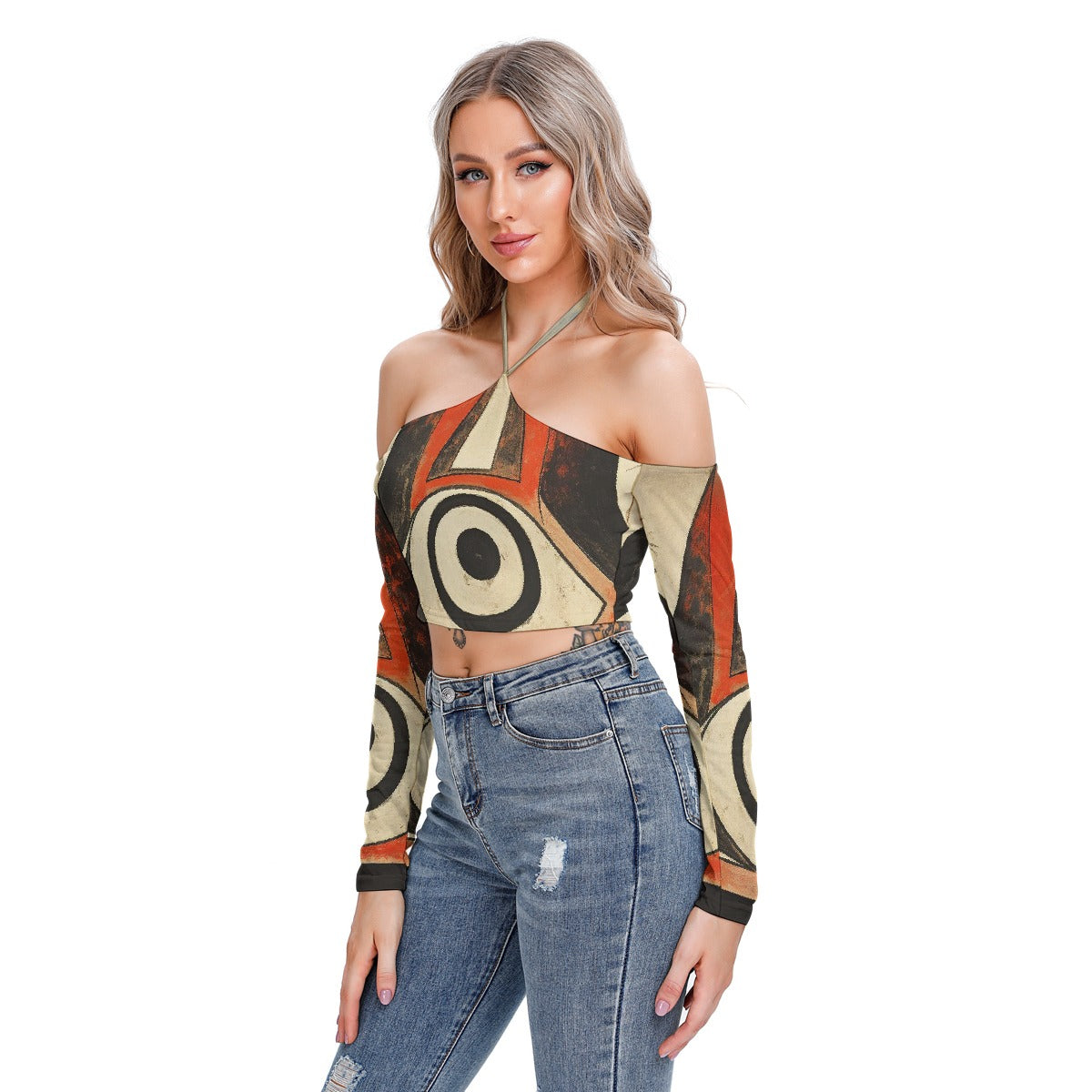 All-Over Print Women's Halter Lace-up Top