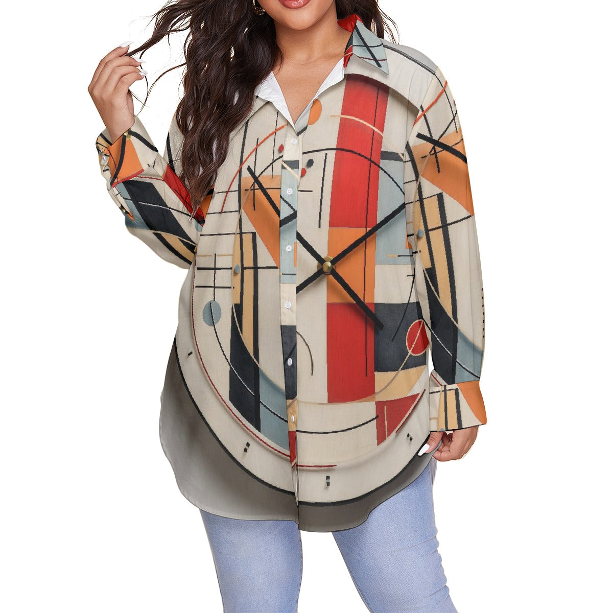 All-Over Print Women's Shirt With Long Sleeve(Plus Size)