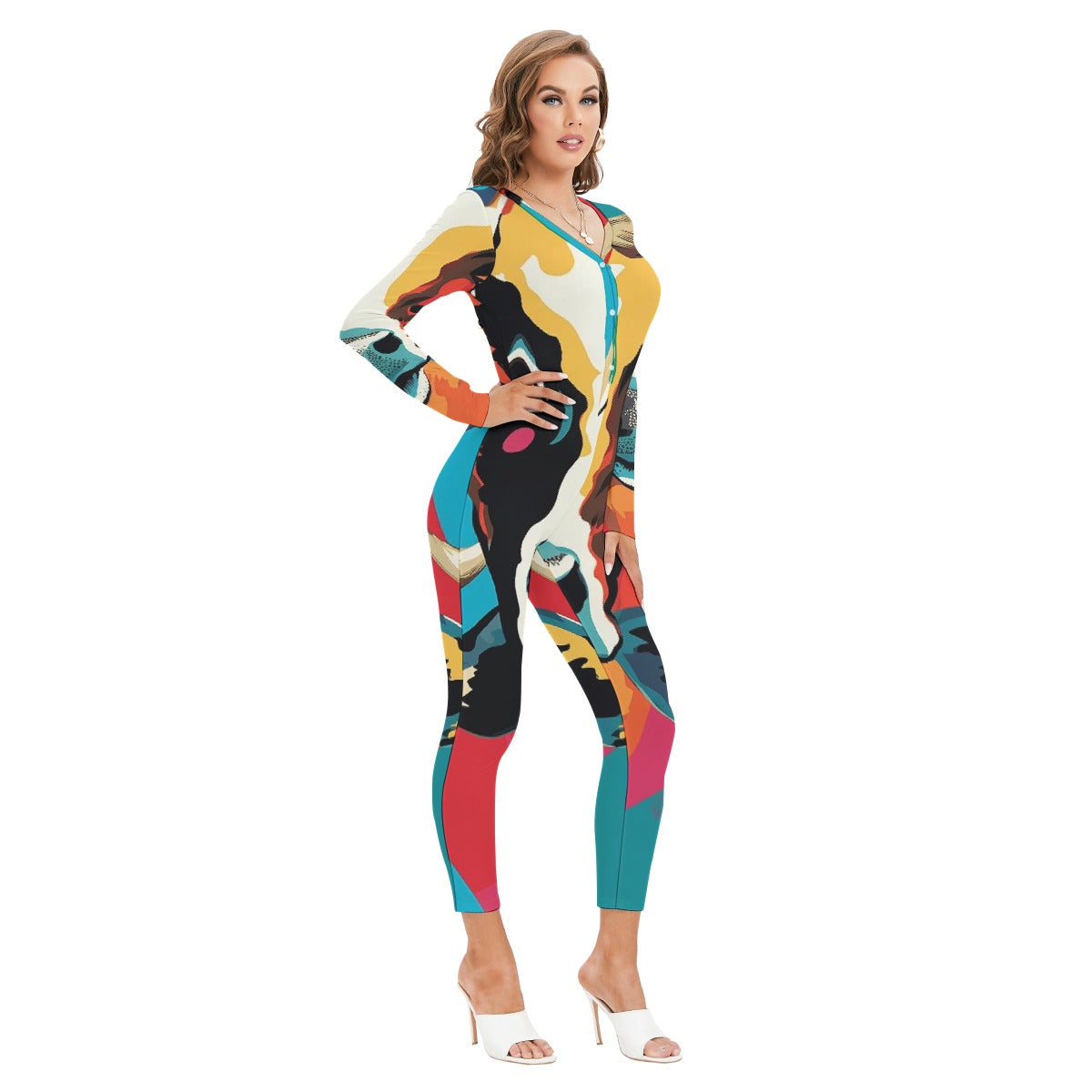 All-Over Print Women's Plunging Neck Jumpsuit