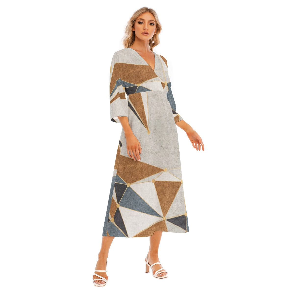 All-Over Print Women's Mid-Sleeve Long Dress