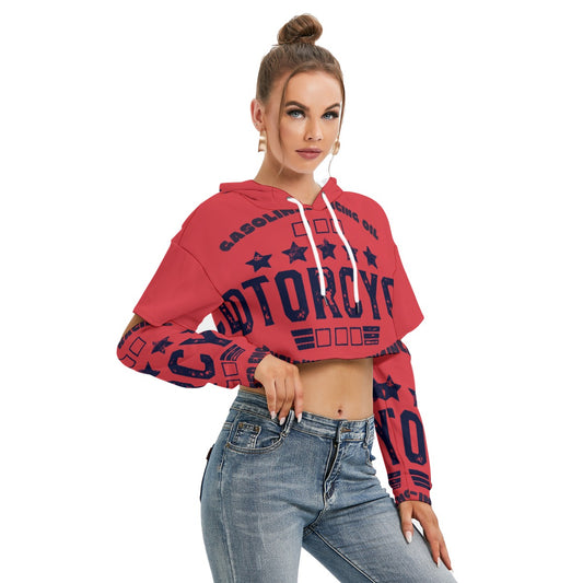 All-Over Print Women's Heavy Fleece Hoodie With Hollow Out Sleeve