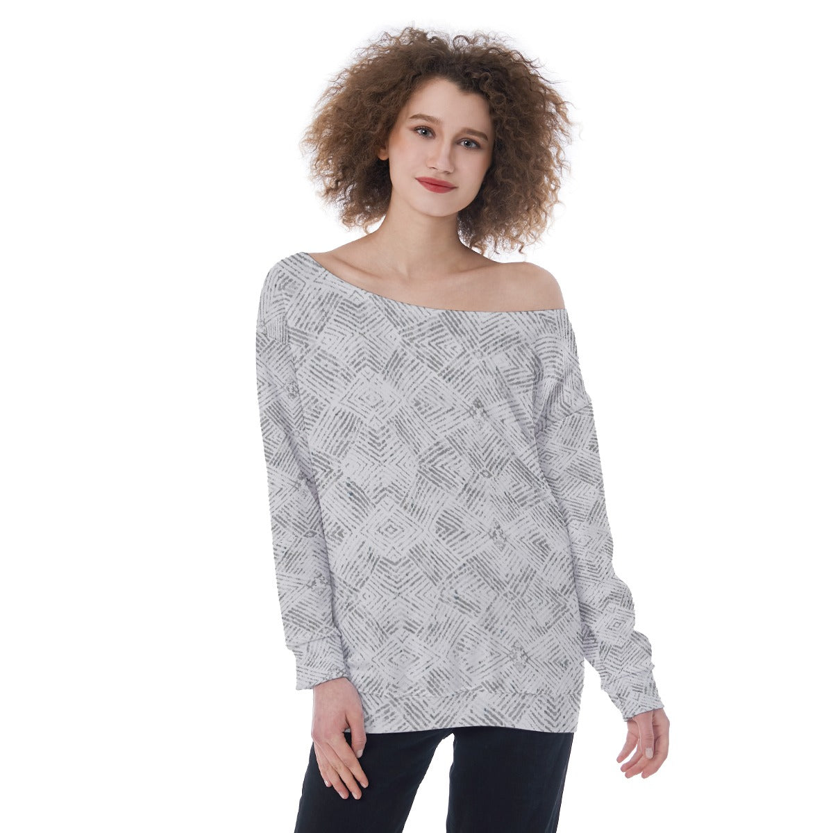 All-Over Print Oversized Women's Off-Shoulder Sweatshirt