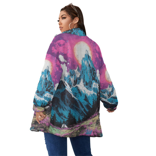 All-Over Print Unisex Borg Fleece Stand-up Collar Coat With Zipper Closure(Plus Size)