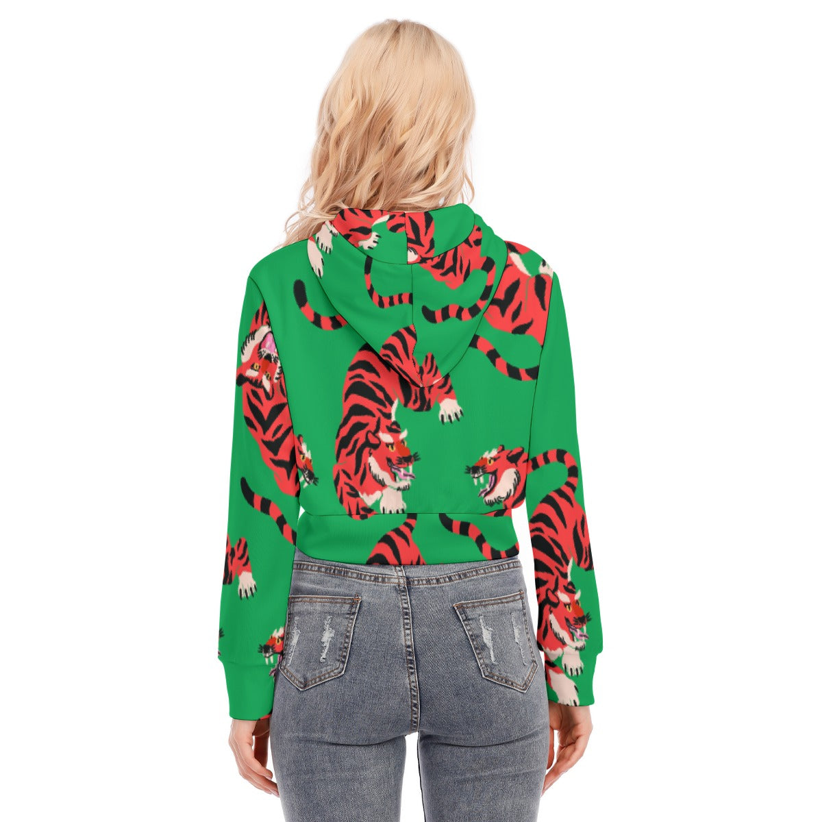 All-Over Print Women's Crop Top Hoodie With Zipper Closure