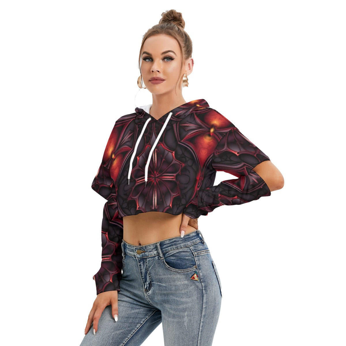 All-Over Print Women's Heavy Fleece Hoodie With Hollow Out Sleeve