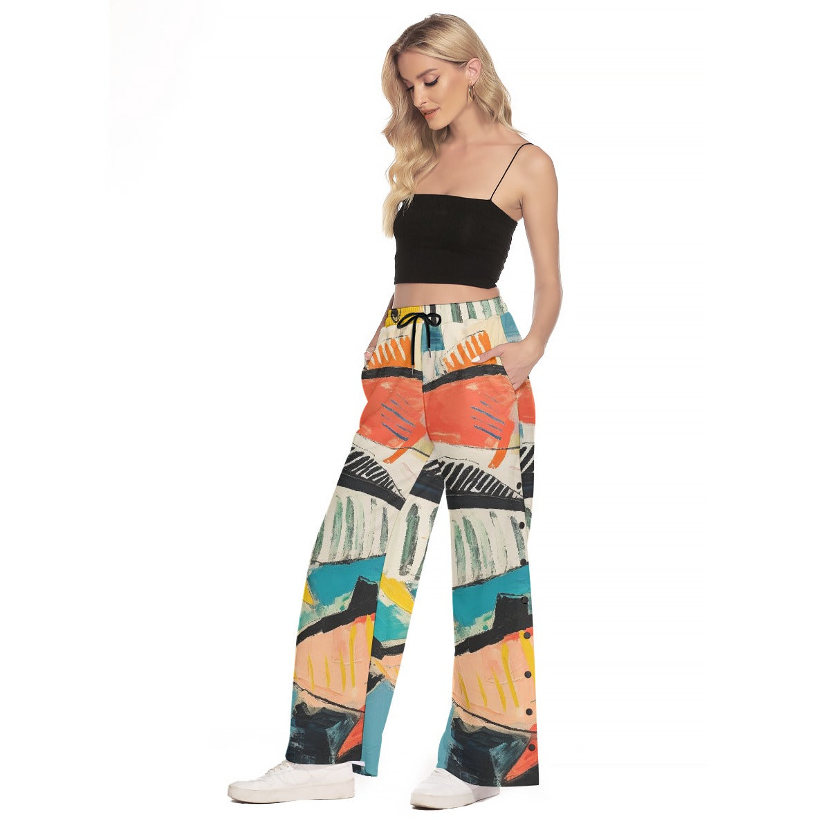 All-Over Print Women's Side Slit Snap Button Trousers
