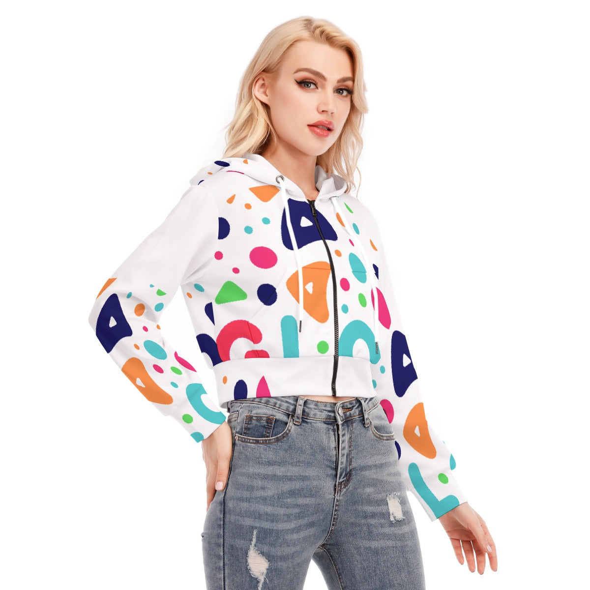 All-Over Print Women's Crop Top Hoodie With Zipper Closure