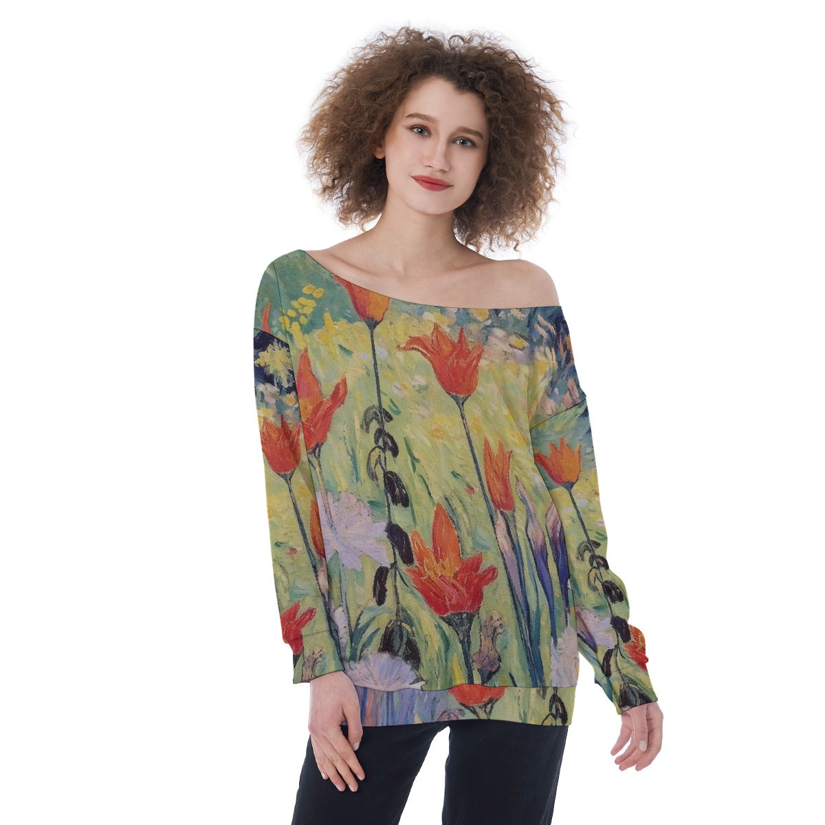 All-Over Print Oversized Women's Off-Shoulder Sweatshirt