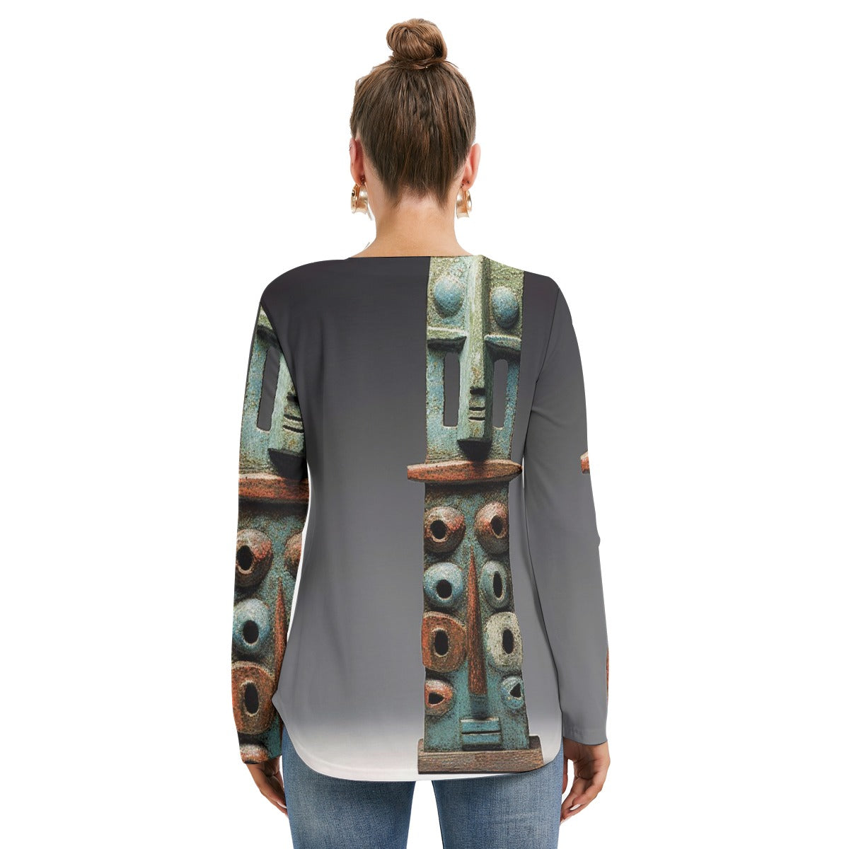 All-Over Print Women's Long Sleeve Neckline Tie Sweatshirt