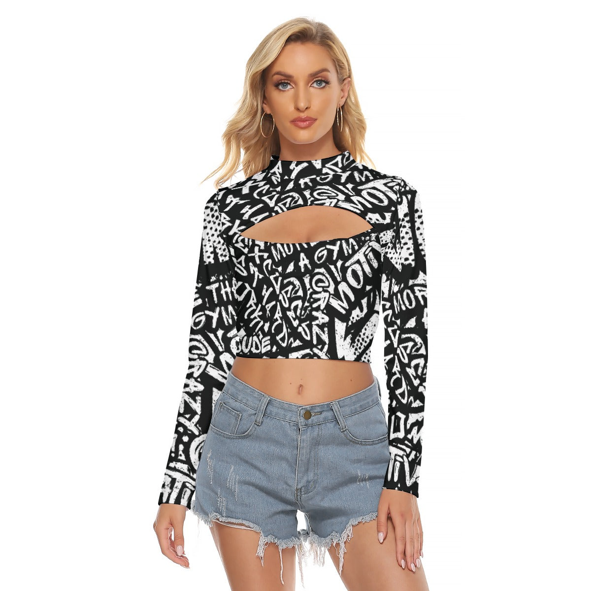 All-Over Print Women's Hollow Chest Keyhole Tight Crop Top