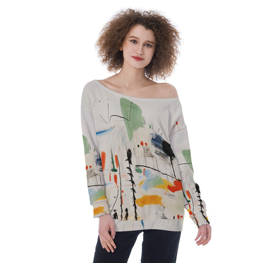 All-Over Print Oversized Women's Off-Shoulder Sweatshirt