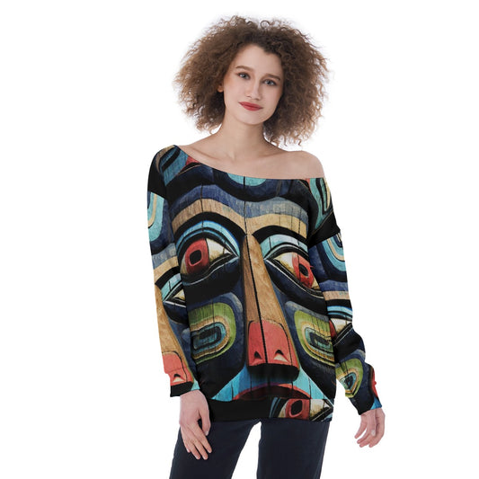 All-Over Print Oversized Women's Off-Shoulder Sweatshirt