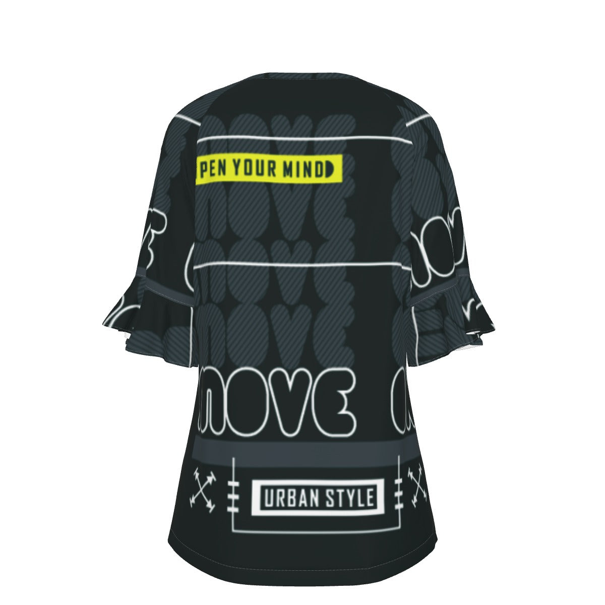 All-Over Print V-neck Women's T-shirt With Bell Sleeve