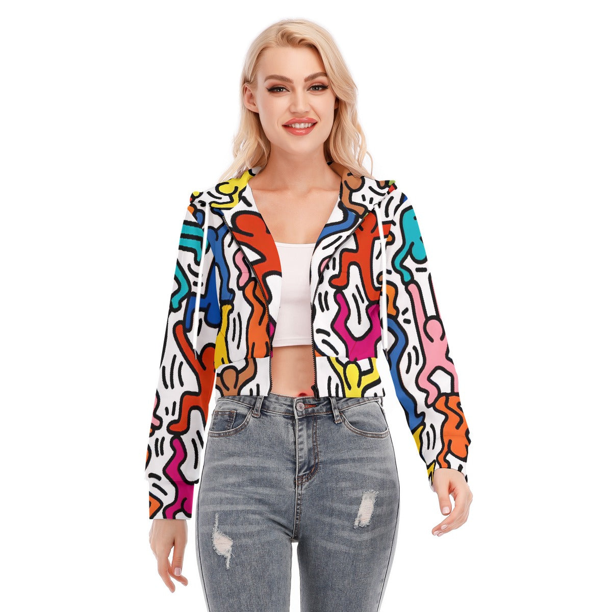 All-Over Print Women's Crop Top Hoodie With Zipper Closure