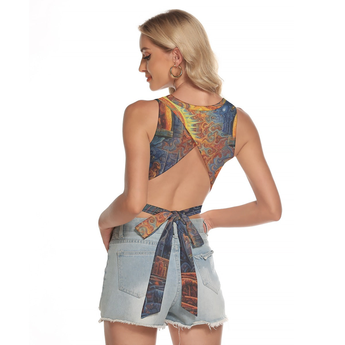 All-Over Print Women's Sleeveless Back Hollow Crop Top