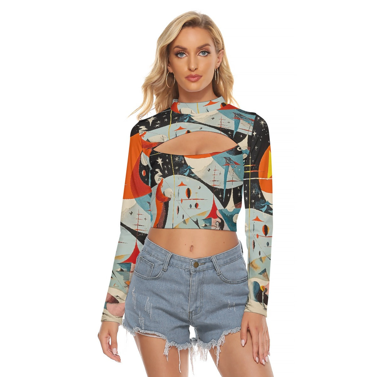 All-Over Print Women's Hollow Chest Keyhole Tight Crop Top