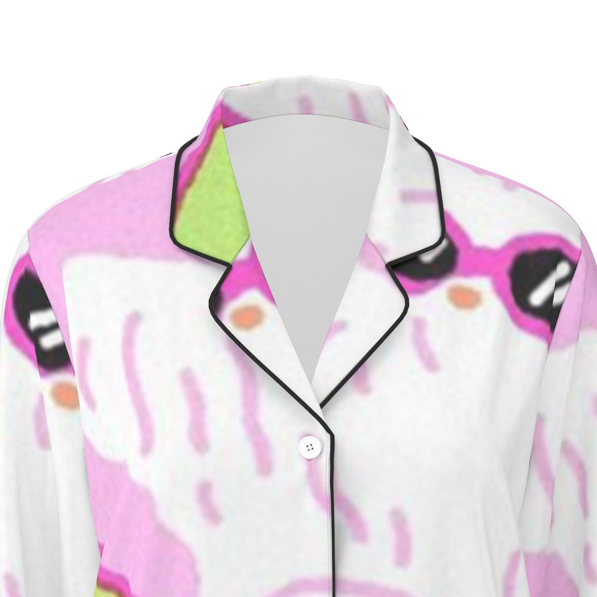 All-Over Print Women's Long Sleeve Pajama Set With Black Contrast Piping