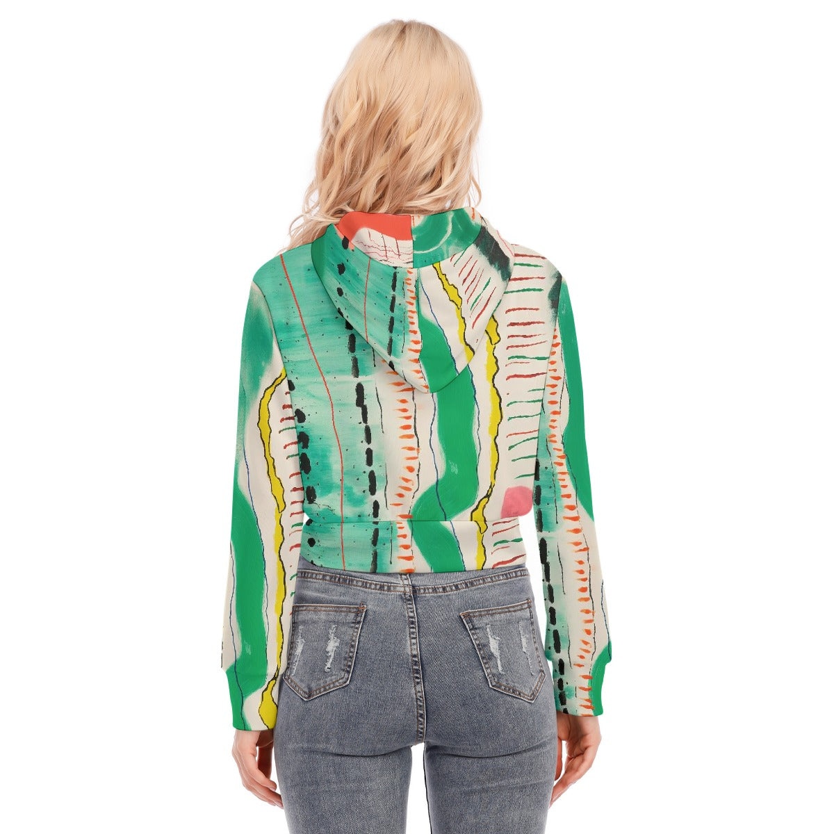 All-Over Print Women's Crop Top Hoodie With Zipper Closure