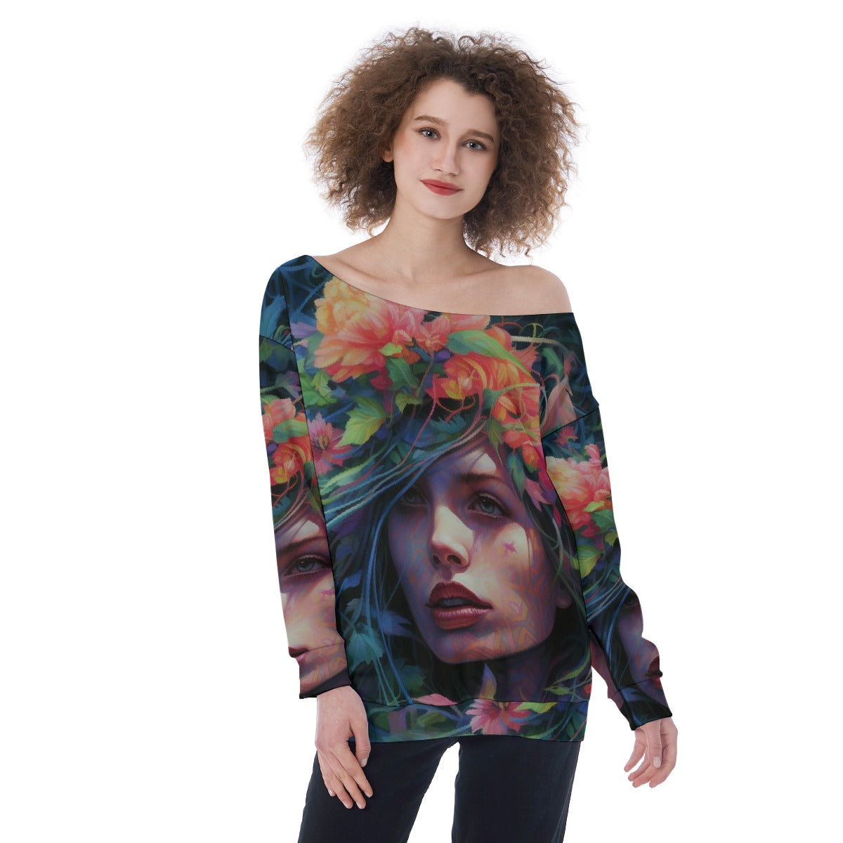 All-Over Print Oversized Women's Off-Shoulder Sweatshirt