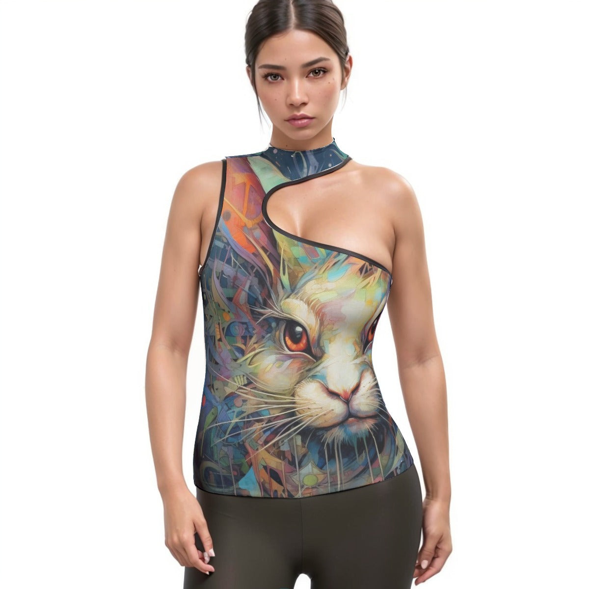 All-Over Print Women's Halter Sleeveless Asymmetrical Tank Top