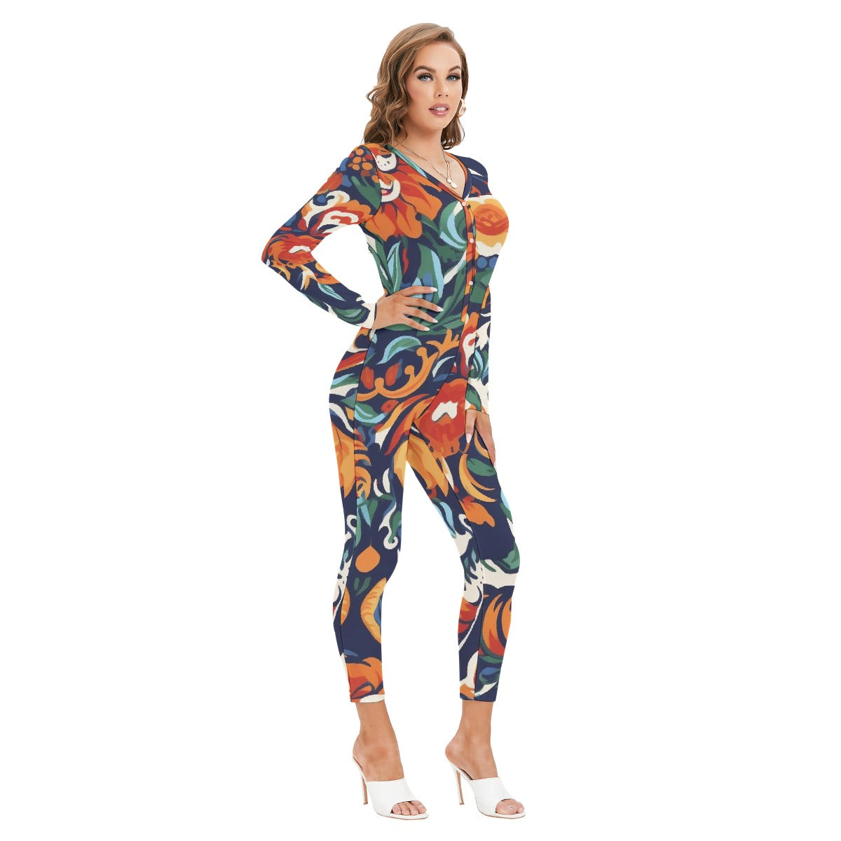 All-Over Print Women's Plunging Neck Jumpsuit