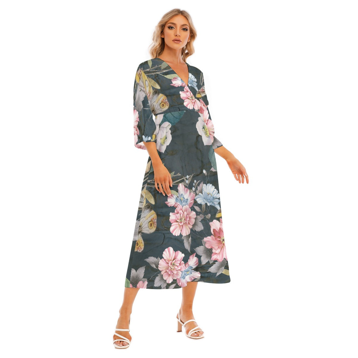 All-Over Print Women's Mid-Sleeve Long Dress