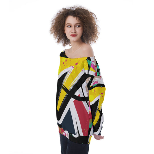 All-Over Print Oversized Women's Off-Shoulder Sweatshirt