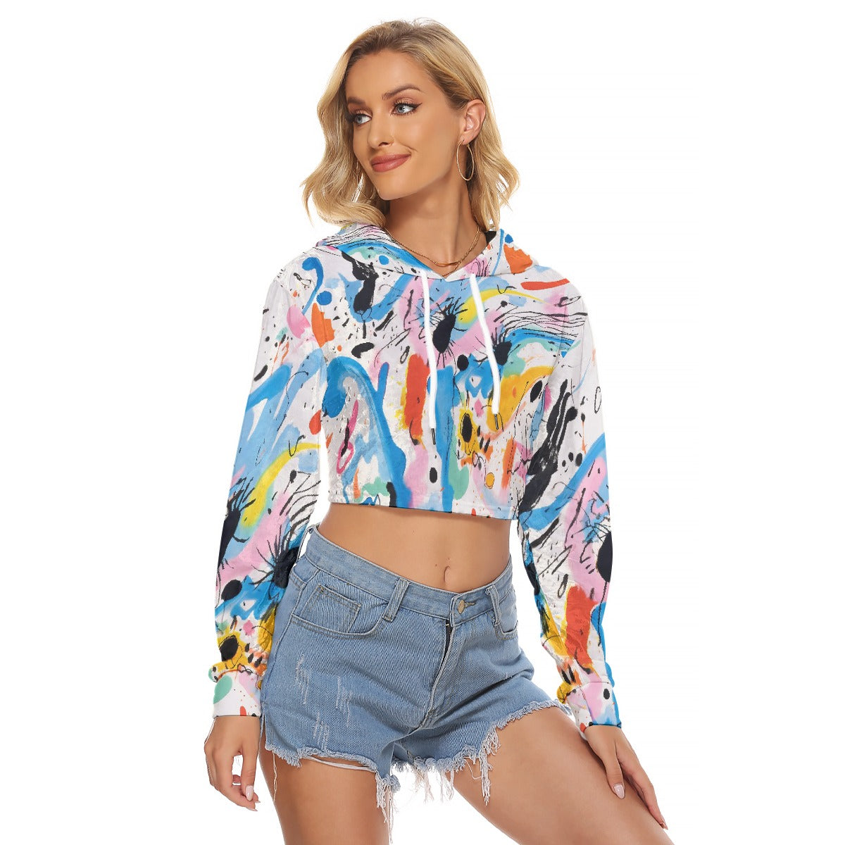 All-Over Print Women's Crop Top Hoodie|Velvet