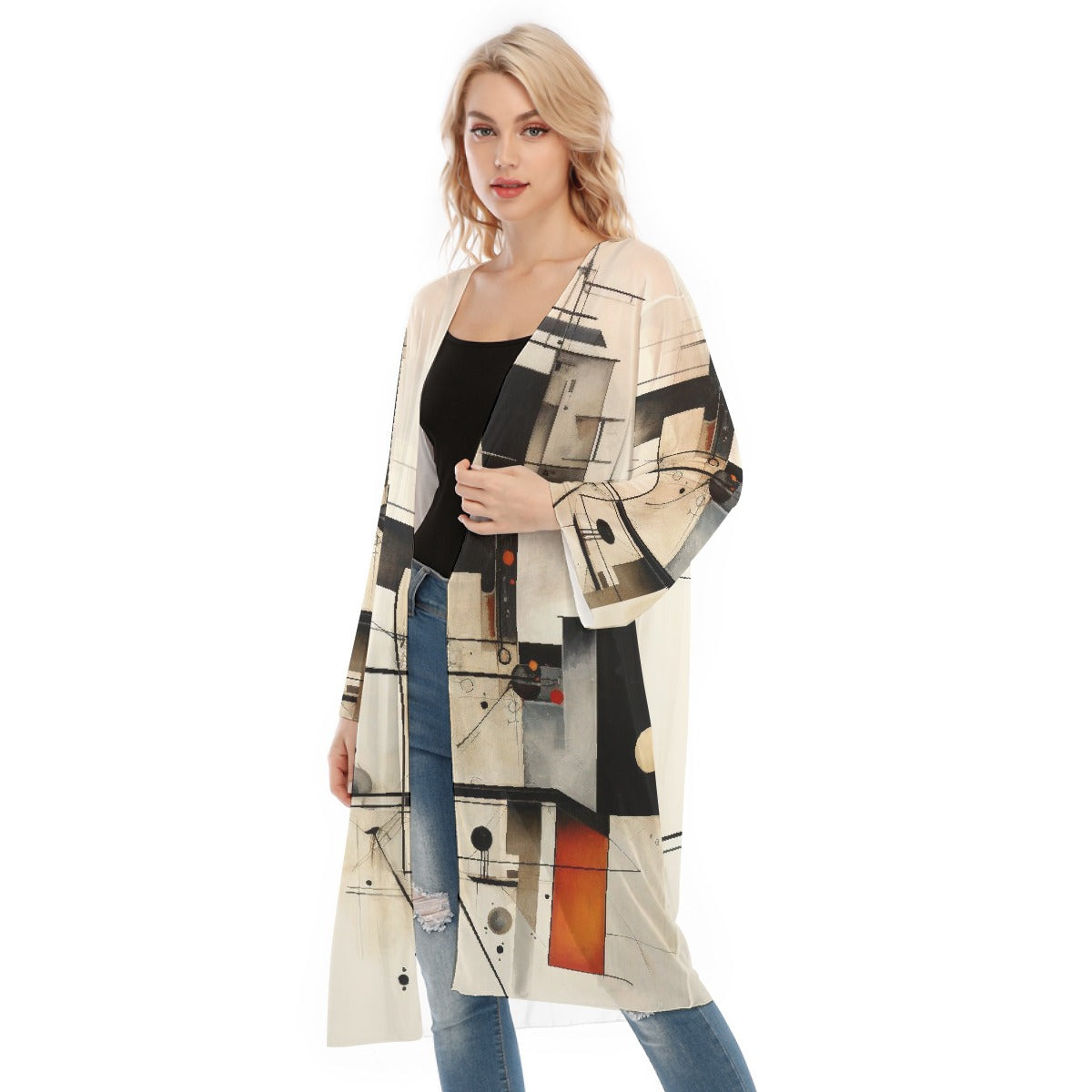 All- Over Print Women's Long Sleeve Mesh Cardigan