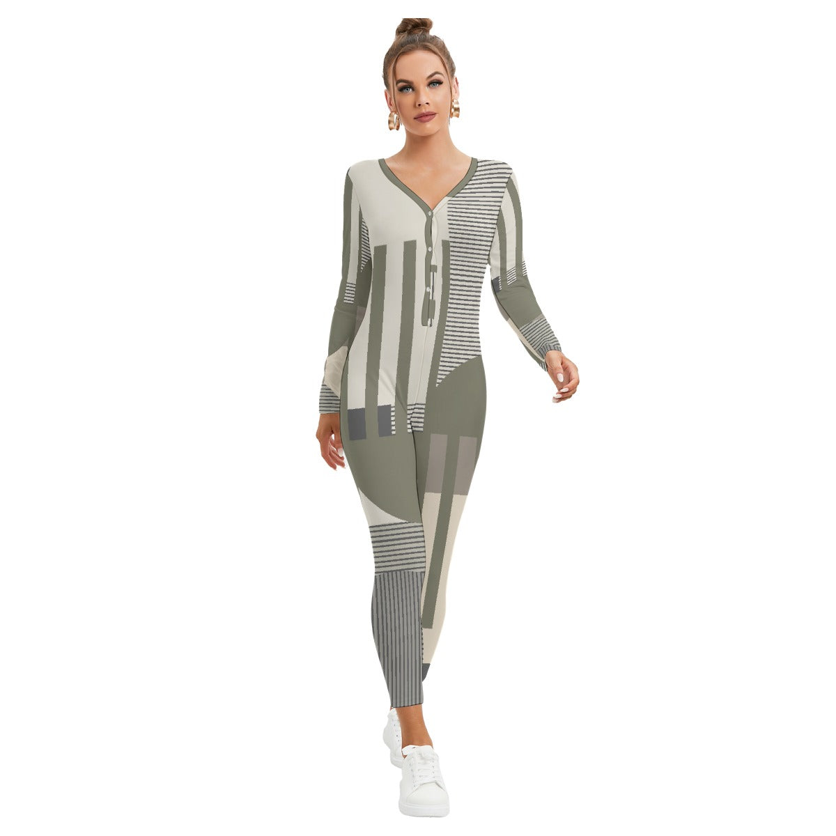 All-Over Print Women's Plunging Neck Jumpsuit