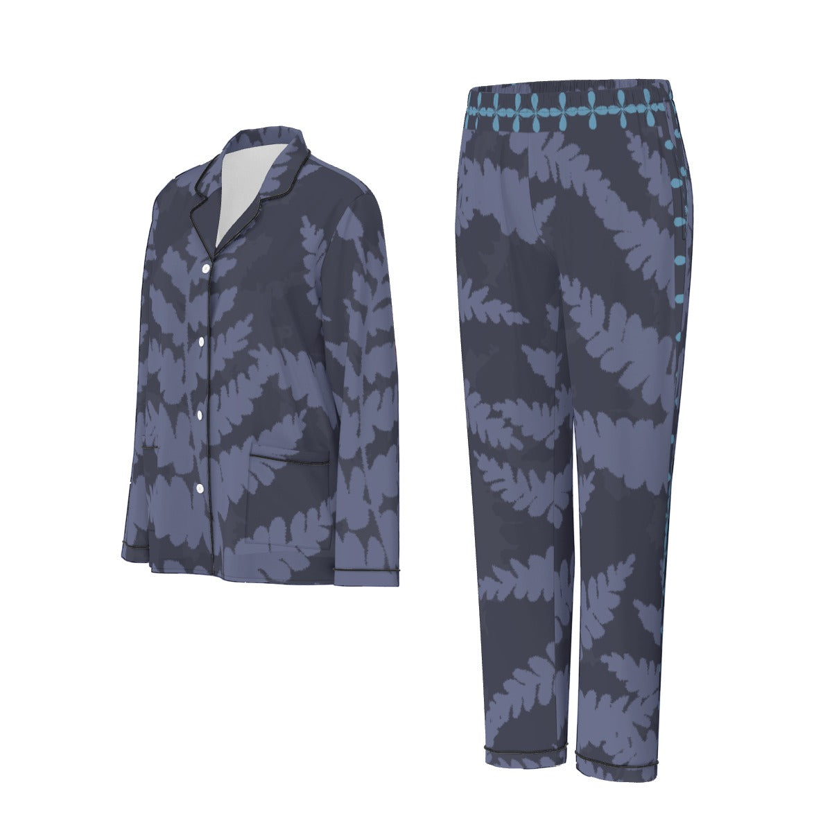 All-Over Print Women's Long Sleeve Pajama Set With Black Contrast Piping