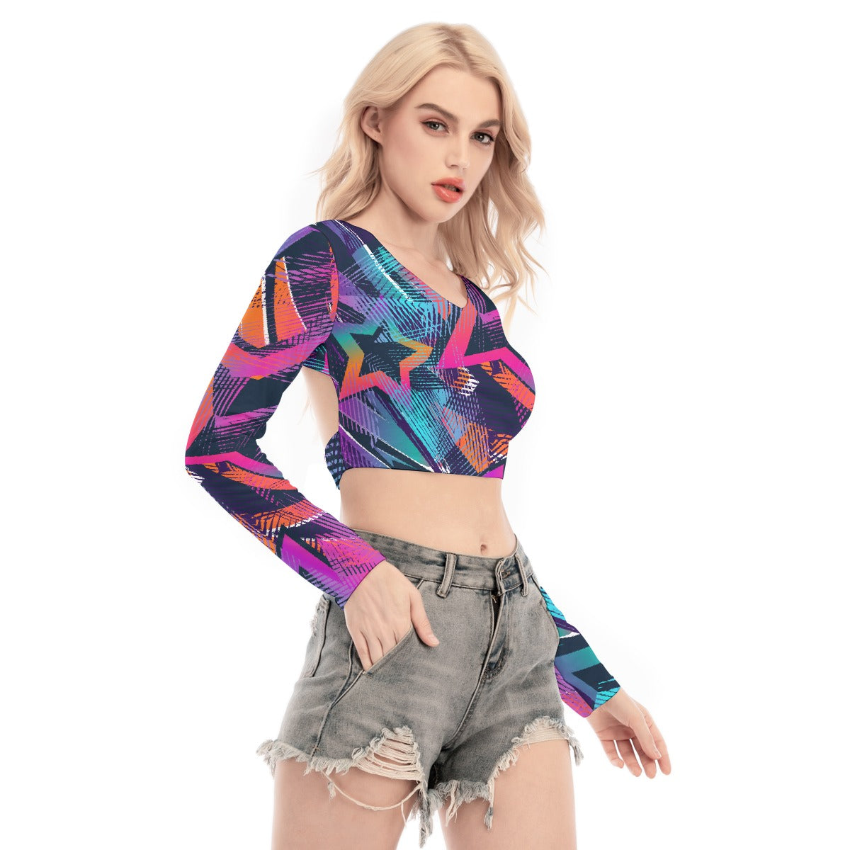 All-Over Print Women's Back Hollow T-shirt With Strap