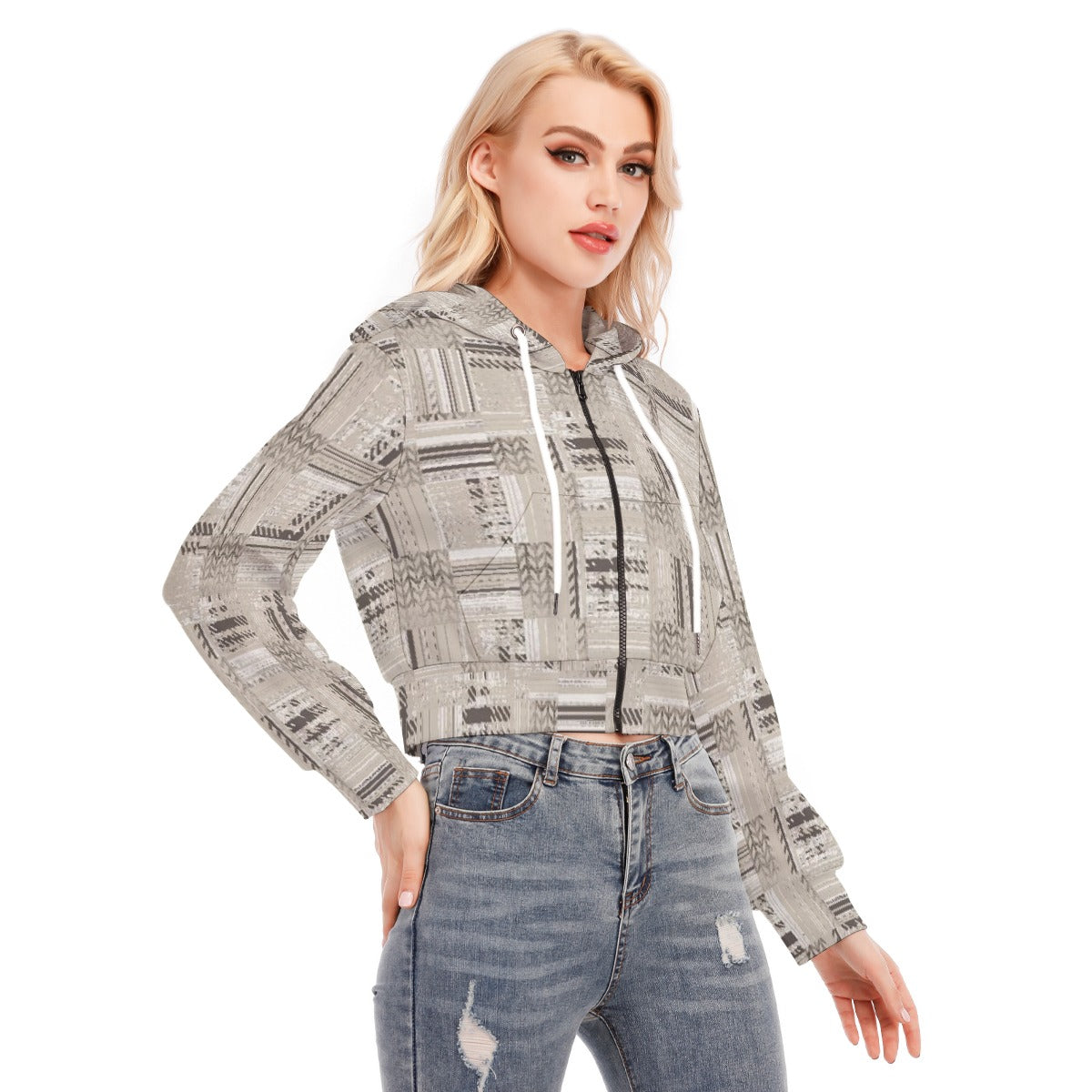 All-Over Print Women's Crop Top Hoodie With Zipper Closure