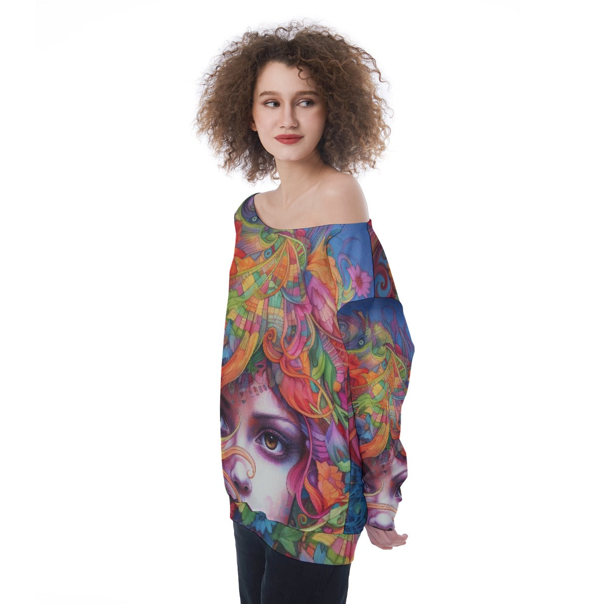 All-Over Print Oversized Women's Off-Shoulder Sweatshirt