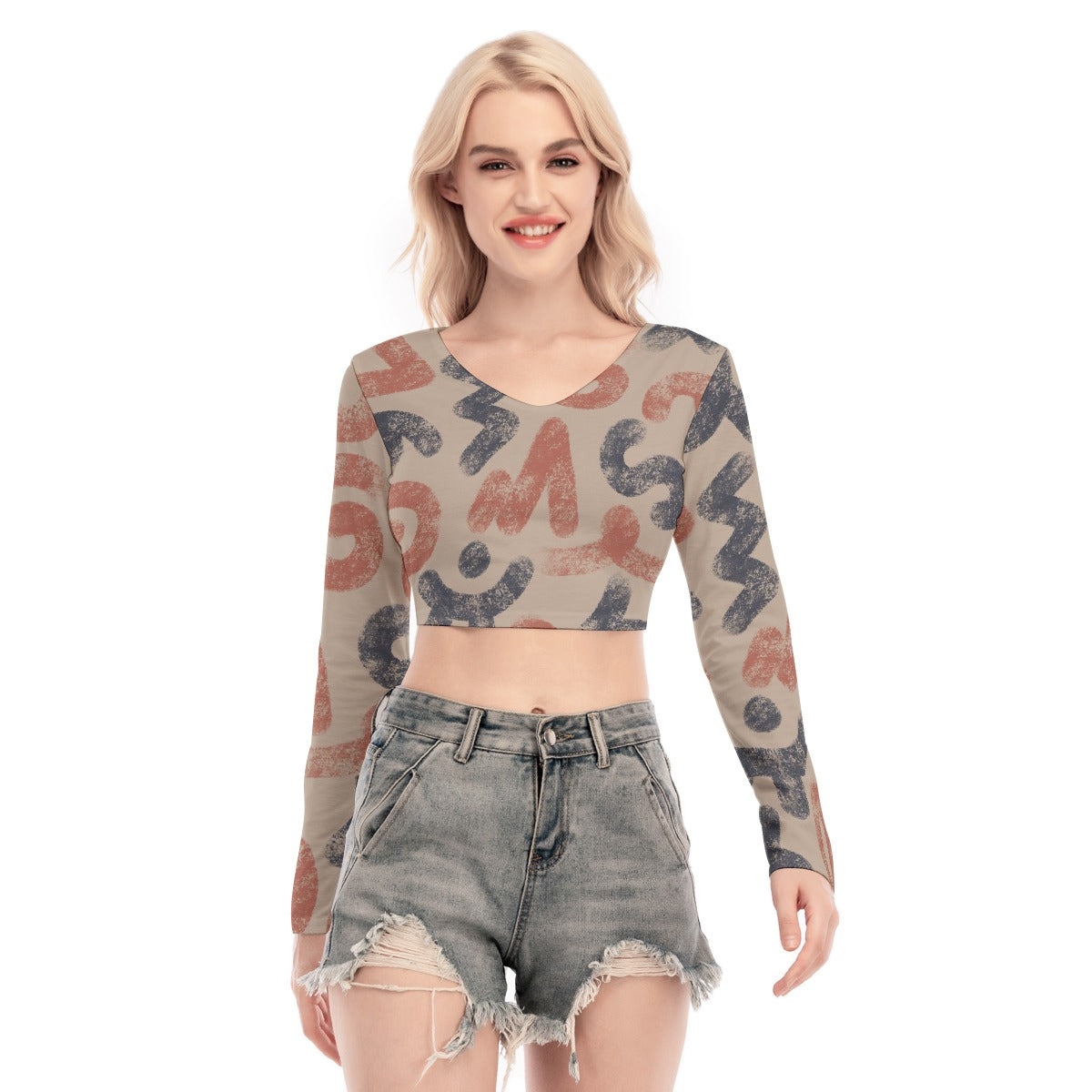 All-Over Print Women's Back Hollow T-shirt With Strap