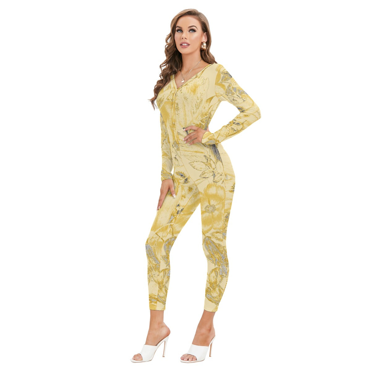 All-Over Print Women's Plunging Neck Jumpsuit