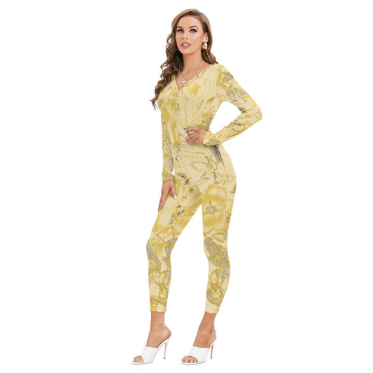 All-Over Print Women's Plunging Neck Jumpsuit