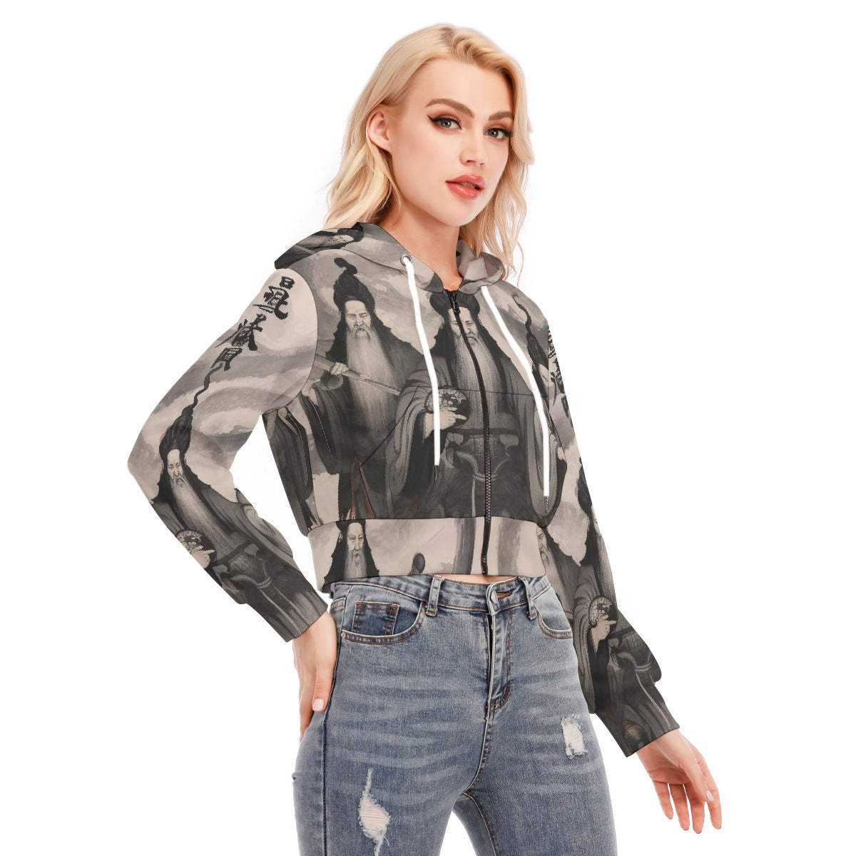 All-Over Print Women's Crop Top Hoodie With Zipper Closure