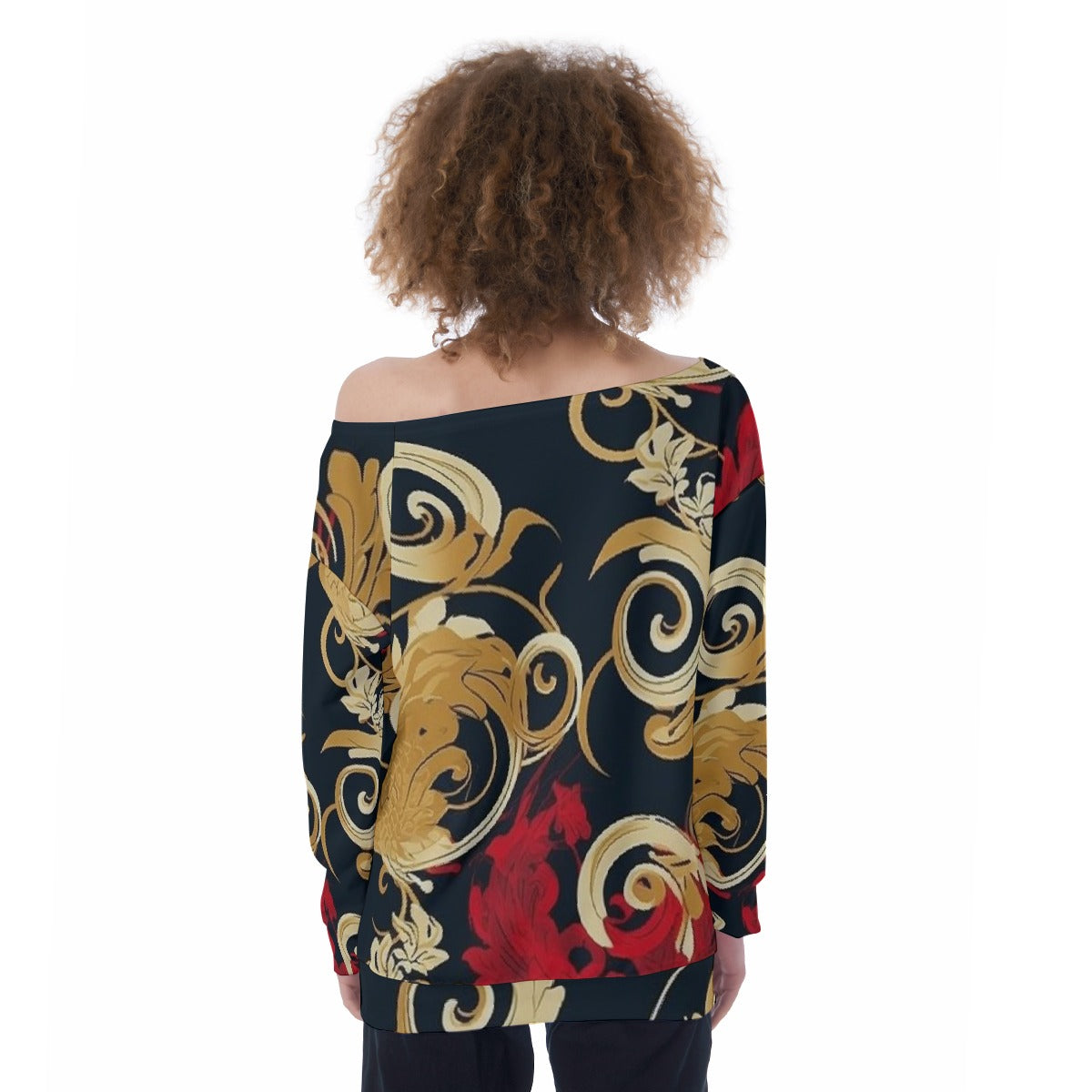 All-Over Print Oversized Women's Off-Shoulder Sweatshirt