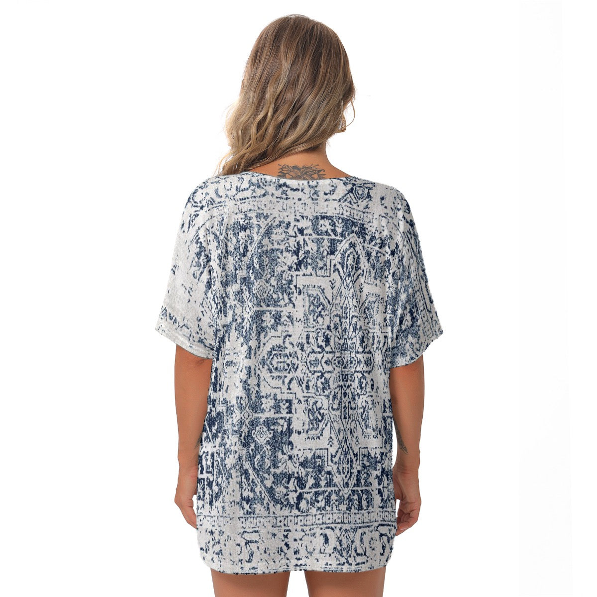 All-Over Print Women's Bat Sleeves V-Neck Blouse